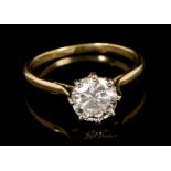 Diamond single stone ring, the round brilliant cut diamond estimated to weigh approximately 1.