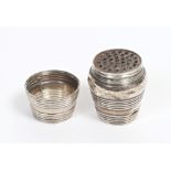 George III silver nutmeg grater of barrel form, with ribbed body,