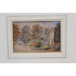 George Pyne (1800 - 1884), watercolour - rural village, in glazed frame, 13cm x 19.