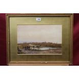 William Walter May (1831 - 1896), watercolour - cattle grazing with Zuiderzee, Urk beyond, signed,