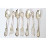 Four late 19th / early 20th century French silver tablespoons with foliate decorated stems and