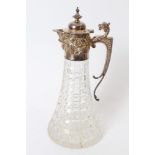 Contemporary silver mounted hobnail cut glass claret jug of tapering form,