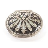 Fine early 18th century tortoiseshell silver brass and abalone inlaid snuff box of oval form,