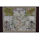 John Speede, hand-coloured engraved map of Rutlandshire, in glazed frame,