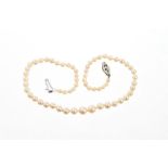 Cultured pearl necklace with a string of graduated cultured pearls measuring approximately 6.