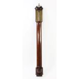 George III stick barometer with swan-neck pediment, brass scale, signed - W. & S.