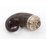 Good late 18th / early 19th century Scottish carved horn and white metal mounted snuff mull,