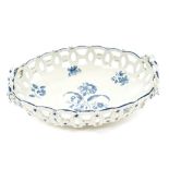 18th century Worcester oval blue and white basket, circa 1770,