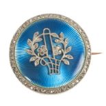 Edwardian diamond and blue enamel circular locket / brooch,