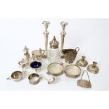 Selection of miscellaneous silver - including pair candlesticks, drum mustard, cream jug,