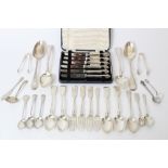 Selection of Georgian and later silver flatware - including two pairs tablespoons,