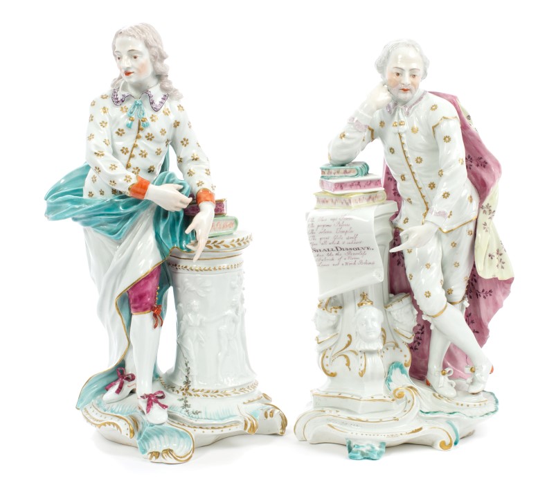 Rare pair of 18th century Derby figures of Shakespeare and Milton, circa 1770,