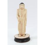 Antique Indian carved ivory figure of a noblewoman, with polychrome painted detail, plinth base,