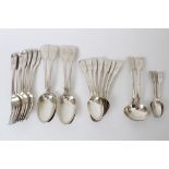 Selection of George IV early Victorian silver and later fiddle pattern flatware with engraved crest