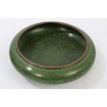 Good quality Chinese cloisonné shallow bowl with floral arabesque ornament, on leaf green ground,