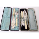 Fine quality pair Victorian silver plated fish servers with pierced and engraved blades,