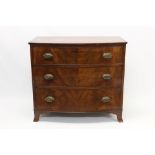 Regency mahogany and kingwood crossbanded bow front chest of drawers,