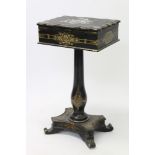 Victorian black papier mâché abalone inlaid and gilt-heightened worktable,