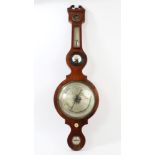 George IV banjo barometer with silvered dial and scales,