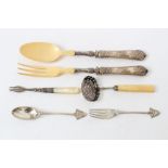 Selection of miscellaneous silver and white metal - including a pair of ivory salad serves with