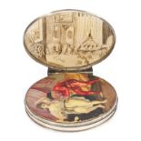 Fine and rare 18th century erotic mother of pearl and silver snuff box of oval form,
