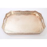 Large silver plated two-handled gallery tray of octagonal form,