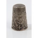 French silver 'Armistice of 1918' thimble with three figural panels,