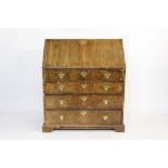 Early 18th century walnut crossbanded bureau,