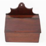 19th century mahogany wall hanging salt box, fret-carved,