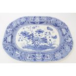 Early 19th century Spode blue and white ashet with printed butterfly and Chinese floral decoration,