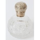 Victorian silver mounted cut glass scent bottle of globular form,