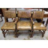 Set of eight Cromwellian-style leather upholstered dining chairs, by Bevan Funnell,