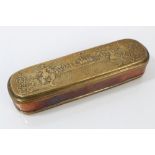 18th century German brass and copper tobacco box of oblong form,