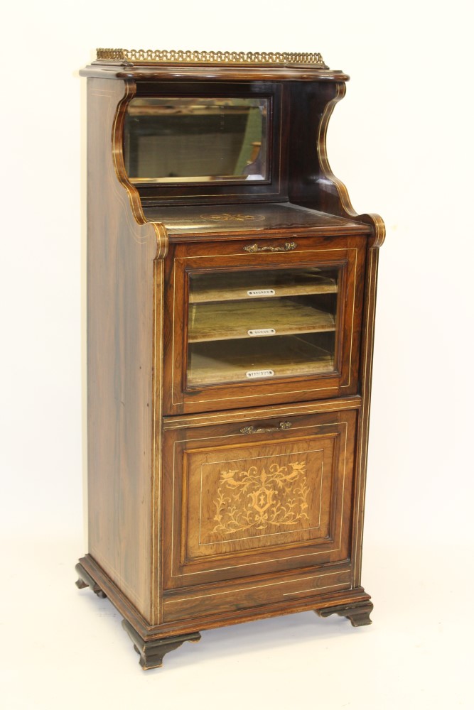 Edwardian rosewood and boxwood line-inlaid music cabinet,