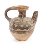 Ancient Indus Valley Culture terracotta vessel with loop handle, ringed collar and protruding spout,