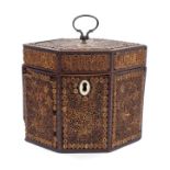 George III rolled paper tea caddy of navette outline,