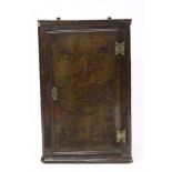 George III chinoiserie lacquered hanging corner cupboard enclosed by single door and decorated in