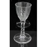 Georgian wine glass, circa 1760, with facet cut bowl and stem on splayed foot, 14.