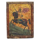 18th / 19th century Greek Icon, tempera on panel, painted with a saint on horseback, possibly St.