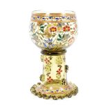 Late 19th century Theresienthal Bohemian enamelled goblet with boldly painted floral decoration and