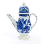 Early 19th century pearlware miniature coffee pot and cover with printed chinoiserie landscape