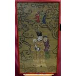 Fine 18th century Chinese scroll painted on silk with nobleman in yellow dragon robe,