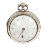 George III gentlemen's silver pair-cased pocket watch, the fusee movement with verge escapement,