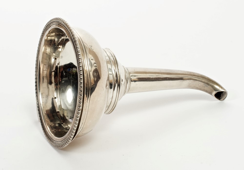 George III silver wine funnel of conventional form, with separate sconce and funnel,