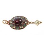 Fine quality 19th century Holbeinesque gold and enamel oval pendant,