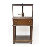 George III oak press chest, surmounting press with central screw and deep drawer,