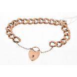 Edwardian rose-coloured metal hollow curb link bracelet with padlock clasp CONDITION
