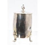 1920s silver biscuit barrel of cylindrical form in the Arts & Crafts style,