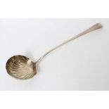 Georgian silver Old English pattern soup ladle with shell bowl (marks distorted).