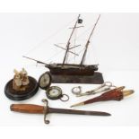Sundry works of art - to include scratch-built miniature model of a galleon,
